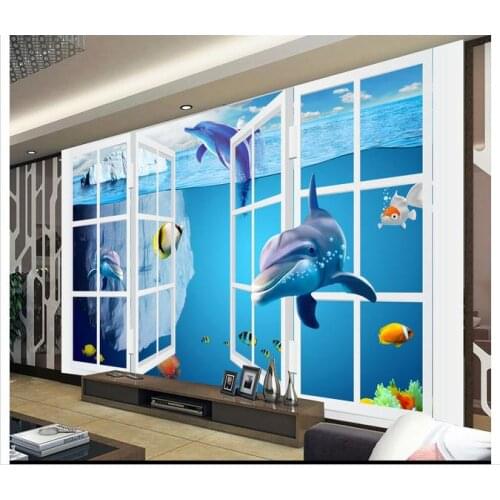 Customized 3d wallpaper 3d wall mural wallpaper 3D window to the bottom of the wall of the sea wall paper living room wallpaper