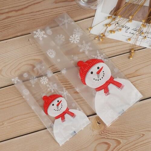 50pcs/lot Merry Christmas Baking Packaging Bags Cartoon Christmas Santa Claus Snowman Snack Candy Bag Cookies Candy Storage Bag