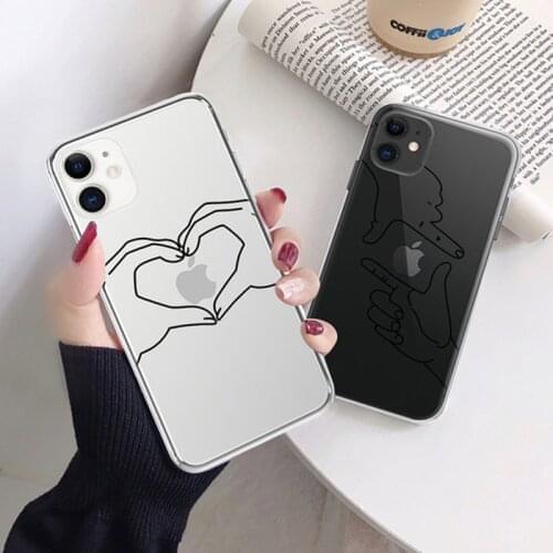 Funny Gestures Love Heart Couples Phone Case For iPhone 12 Pro Mini 11 Pro Max X XR XS Max 7 8 Plus SE 2020 Clear Soft TPU Cover