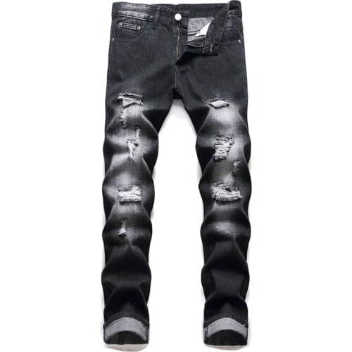 Jeans Men New Fashion Denim Pencil Pants Ripped Pants Streetwear Mens Blue Men Slim Fit Skinny Jeans Men