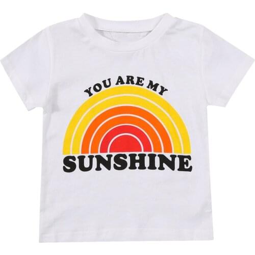 0-5Years Toddler Baby Girl Short Sleeve T-shirt with You Are My Sunshine Letter Print Loose Clothing