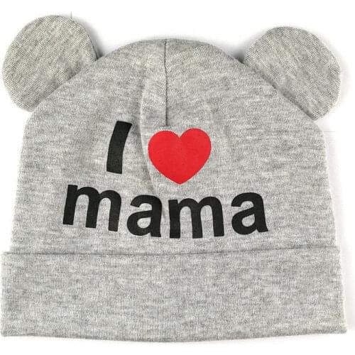 Cute Ear Baby Hat Newborn Boys Girls Cotton Beanie Cap Soft Autumn Winter Kids I Love mama papa Printed Caps