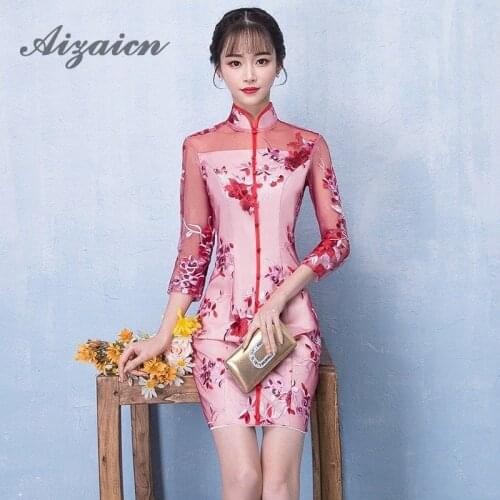 Red Mesh Embroidery Chinese Evening Dress Women Elegant Cheongsam Bride Bridesmaid Oriental Style Party Dresses Wedding Qipao