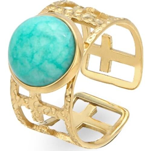 316L Stainless Steel Trendy Ring Simple Gold Metal Natural Stone Opening Ring for Women bague femme Party Wedding Gift Jewelry