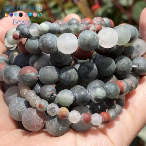 Natural Stone African Bloodstone Round Loose Spacer Beads For Jewelry Making 4-10 MM DIY Bracelets Accessories Wholesale 15"