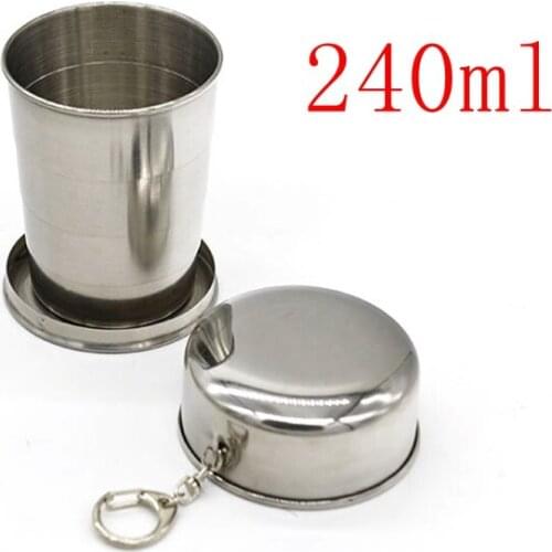 50pcs/lot Big size 240ml Stainless Steel Folding Cup Traveling Outdoor Camping Hiking Mug Portable Collapsible Foldable Cup