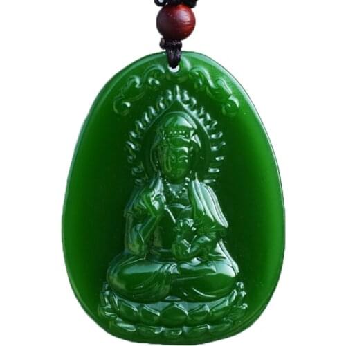 Goddess Pendant Jades Jewelry Green Nephrite Avalokitesvara Bodhisattva Kwan-Yin Patron saint Necklace Pendant Free Shipping