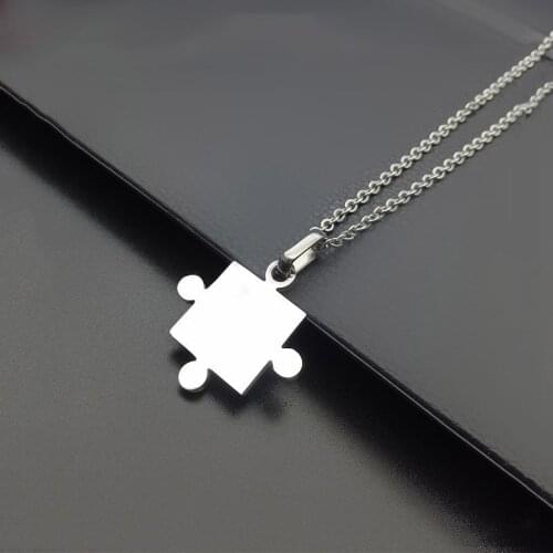 316L Square Stainless steel necklace Mens womens puzzle pendant love necklace Best friend silver color jigsaw necklaces jewelry