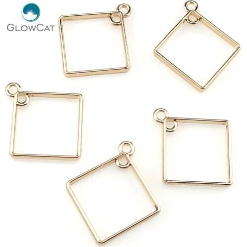 5pcs/lot KC Gold Tone Alloy Beauty Square Hollow Out Charm Frame Jewelry Finding Making 22378