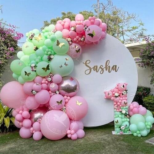 Macaron Pink Green Color Balloons Garland Kit Arch Gold Butterfly Decors Wedding Baby Shower Decorations Globo Home Decor