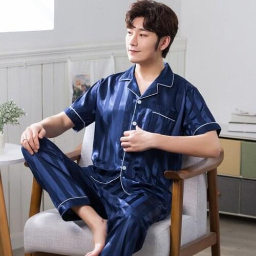 Fashion Men Pajamas Sets Solid Homewear Short Sleeve V Neck Sleepwear Pants Soft Breathable Casual Mens Nightwear Sets
