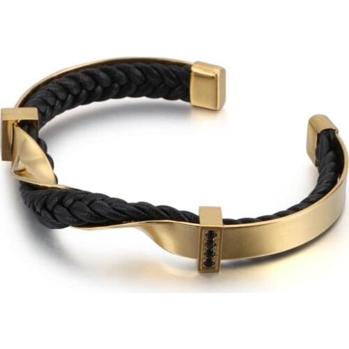 HAOLYNJOY Mens Stainless Steel Leather Zircon Fashion Bracelet Twisted Surface Shape Accessories