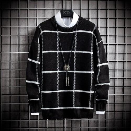 2020 New Winter Mens Christmas Sweaters Handsome Plaid Sweater Men Round Neck Male Pullovers Casual Thick Warm Pull Homme