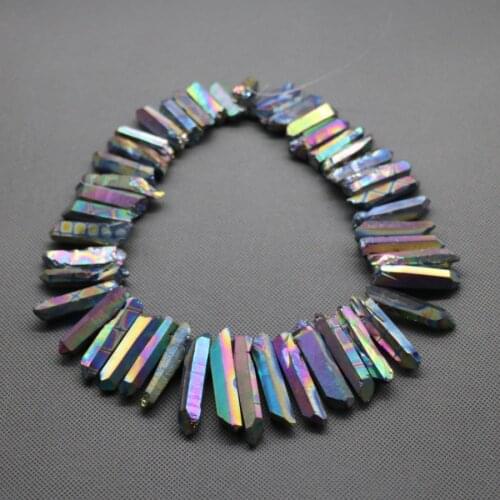 Raw Titanium Rainbow Quartz Crystal Points Sticks Druzy Crystal Rock Pendant Spikes Blue Electroplated Drilled Briolettes Beads