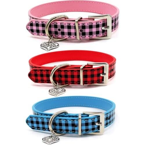 Cat Collar Adjustable Kitten Neck Strap For Small Cat Kitten Necklace Crystal Diamond Heart Pendant Pet Supplies Shiny Leather