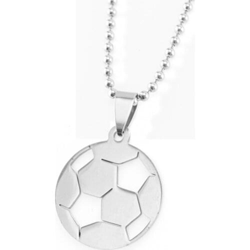 100% Stainless Steel Football Soccer Pendant Necklace Women Beads Chain Trendy World Cup Fans Men Necklace Gift for BoyFriend