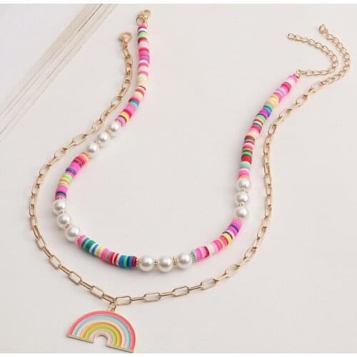 Japanese and Korean Style Multicolored Soft Ceramic Pearl Necklace Women 2021 Fashion Rainbow Necklace Sweet Clavicle Chain