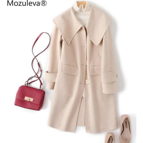 Mozuleva High Quality Double Sided Cashmere Wool Coat Women Autumn Winter Japanese Loose Long Woolen Coat Hand-Stitched Outwear