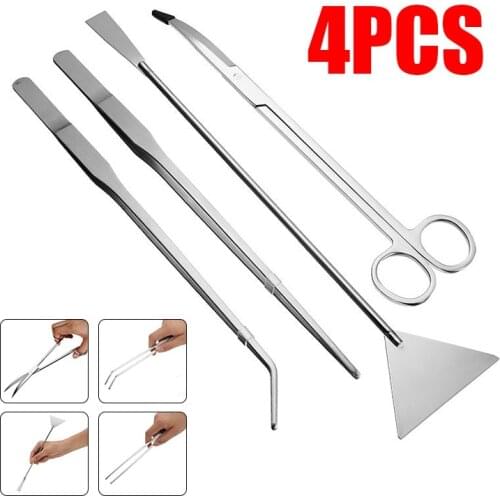 4pcs Stainless Steel Aquarium Plant Tweezers Container Water Tank Scissors Tweezers For Live Plants Grass Accessory