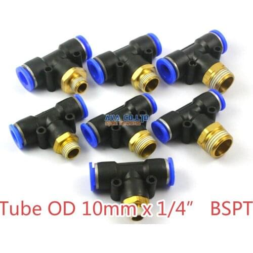 5 Pieces Tube OD 10mm x 1/4" BSPT Male Tee Pneumatic Connector Push In To Connect Fitting One Touch Quick Release Air Fitting