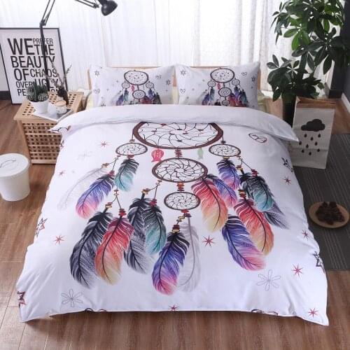 Hipster White Dreamcatcher Bedding Set comforter Quilt cover Bohemian Print Bedclothes Floral Colorful Feathers Duvet Cover