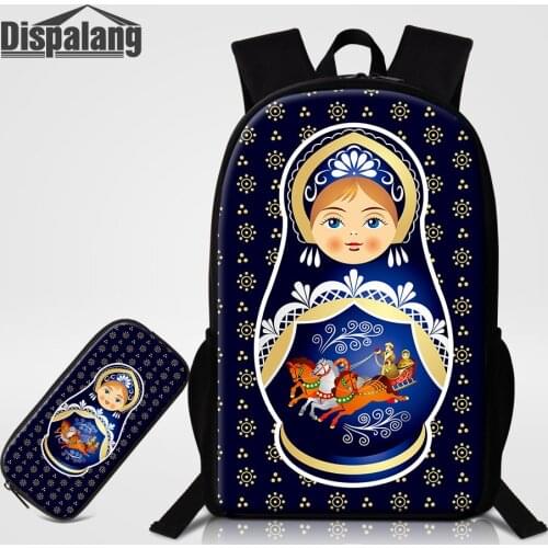 Russia Doll Backpack For School Matryoshka Printing Bookbag With Pencil Case 2PCS Bags Set Custom Logo Schoolbag For Teen Girls