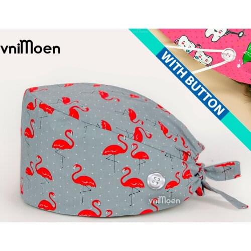 Nursing cap New Pet Veterinary work hats laboratory printing cap pet caring Elastic Sweatband nursing Hats with Button wholesale