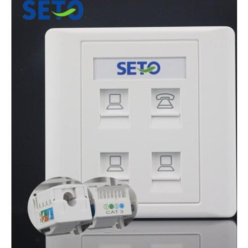 SeTo 86 Type Three Network Lan Gigabit RJ45 Cat6 + One Telephone RJ11 Cat3 Wall Plate Socket Keystone Faceplate