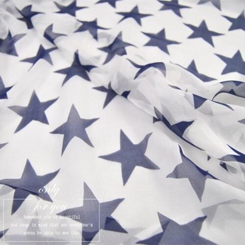 Silk Georgette Chiffon Fabric Dress White Navy Blue Star Thin Skirt Shirt DIY Patchwork Tissue