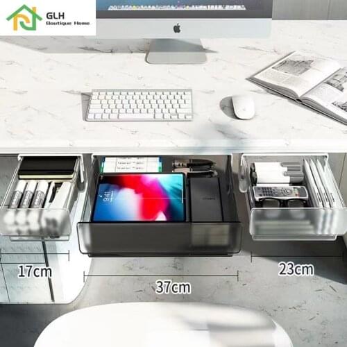 Under Desk Hidden Drawer Box Plastic Kitchen Storage Holder Desk Organizer Memo Pen Stationery Storage Box Case