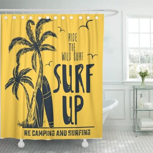 Surf Surfing Artwork for Vintage Surfer Shower Curtain Waterproof Polyester Fabric 72 x 72 inches Set with Hooks