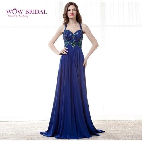 Wowbridal Elegant Crystal Evening Dress 2021 Strap Sweetheart Pattern Beads Hollowed Back A-Line Sweep Train Ruched Formal Gown