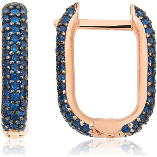 Silver Double-Sided Dark Blue Cubic Zirconia J Lady Earrings