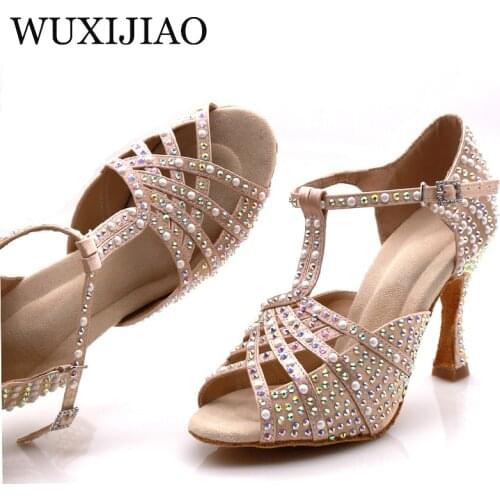 WUXIJIAO Latin dance high boots shoes soft sole shoes salsa ballroom ladies mesh dance shoes Cuba high heels