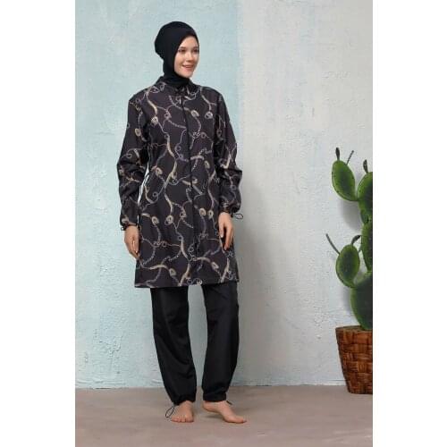 Hasema Womens Black H-2583-19 Guher Black Fully Covered Swimsuit Islamic Swimwear Burkini