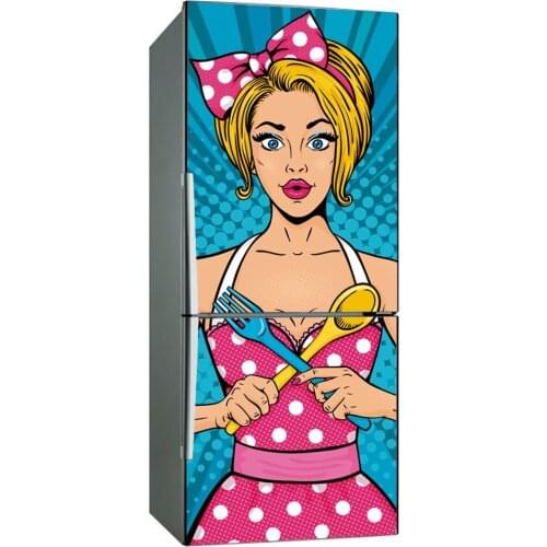 3D Fridge Sticker Art Cooker Lady Refrigerator Dishwasher Door Cover Kitchen Home Decoration Accessories Modern Wall Stickers