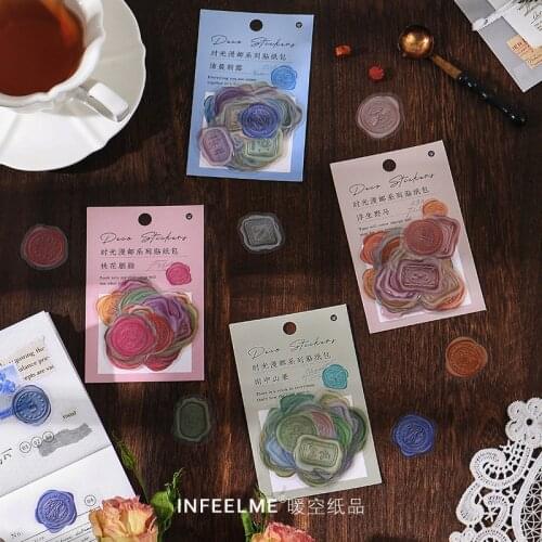40 Pcs Vintage Wax Seal PET Sticker Diy Decorative Diary Bullet Journal Planner Scrapbooking Label Stickers Aesthetic Stationery