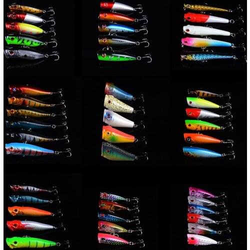 48Pcs/set Mixed Popper Fishing Lure Set Artificial Fishing Lure Kit Wobblers Minnow Crankbait Fishing Fishing Hard Bait 3D Eyes
