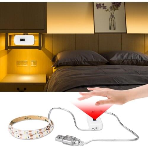 5V USB Hand Sweep Sensor LED Under Cabinet Light Smart Switch Hand PIR Motion Sensor LED Strip Bedroom Closet Kitchen Night Lamp