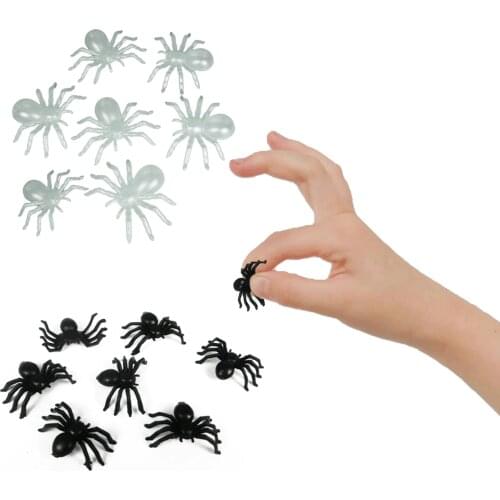 50PCS Novelty Mini Plastic Simulation Fake Luminous Glow in the Dark Black Spider Toy for Kids Halloween Haunted House Prop