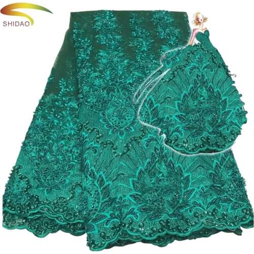 African Lace Green Fabric 2019 Embroidery Beaded Nigerian Laces Fabric Bridal French Tulle Lace Fabric For Women Dress