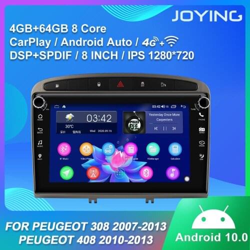 Android 10 head unit 8"autoradio GPS Maps IPS screen 4GB+64GB GPS Navigation BT for Peugeot 308 2007-2013 Peugeot 408 2010-2013
