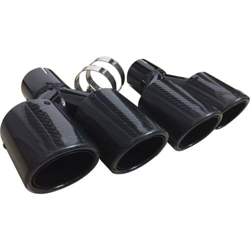 Car accessories Black 304 stainless steel and bright carbon fiber y-type double outlet flanged exhaust pipe tailpipe