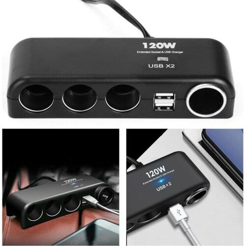 Car Plastic Black Cigarette Lighter Socket Splitter 120w Output Power Adapter 12~24v Charger Fast Charging Voltmeter Easy to Use
