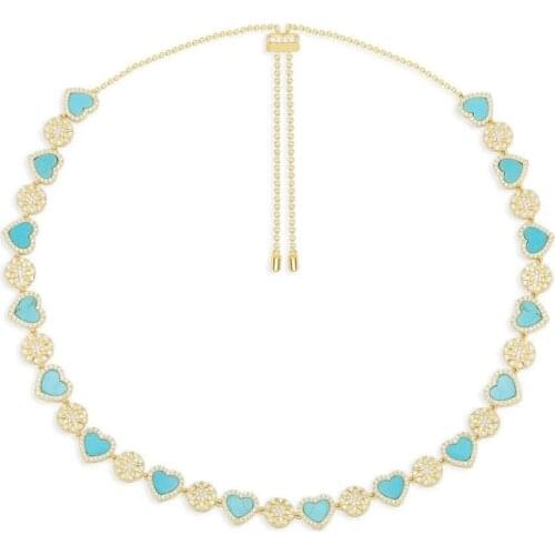 SOELLE Fashion S925 Sterling Silver Yellow Gold Color Multi Sun & Lagoon Blue Heart Adjustable Necklace Women Fine Brand Jewelry