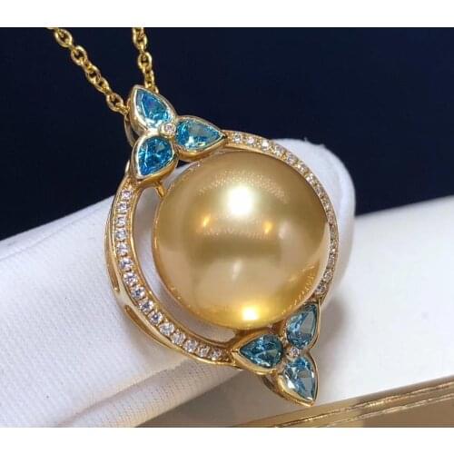 D109 Pearl Pendants Fine Jewelry 18K Natural Ocean Sea Gold Pearls 12-13mm Pendant Necklaces for Women FIne Pearls Pendants