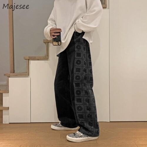 Men Jeans Printed Designer Harajuku Wide Leg Baggy Trendy New-arrival Large Size S-3XL Young Hot Selling Streetwear Mopping Chic