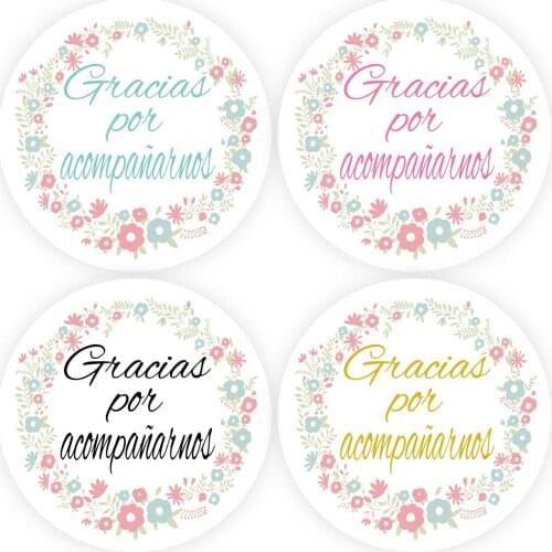 DouxArt 100 Pieces Stickers Gracias por Acompanarnos , 4cm Garland Seals Labels for Wedding Baptism Communion Decoration Box