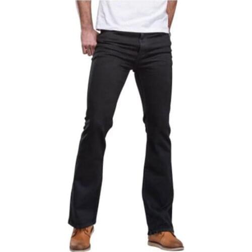 Mens Japanese and Korean denim flared jeans comfortable stretch trousers classic design blue black flared pants
