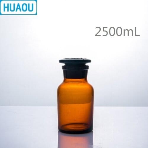 HUAOU 2500mL Wide Mouth Reagent Bottle 2.5L Brown Amber Glass with Ground in Glass Stopper Laboratory Chemistry Equipment